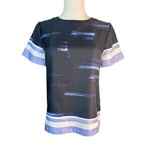 Banana Republic Petite XXS Womens Abstract Print Short Sleeve Top Black & Blue